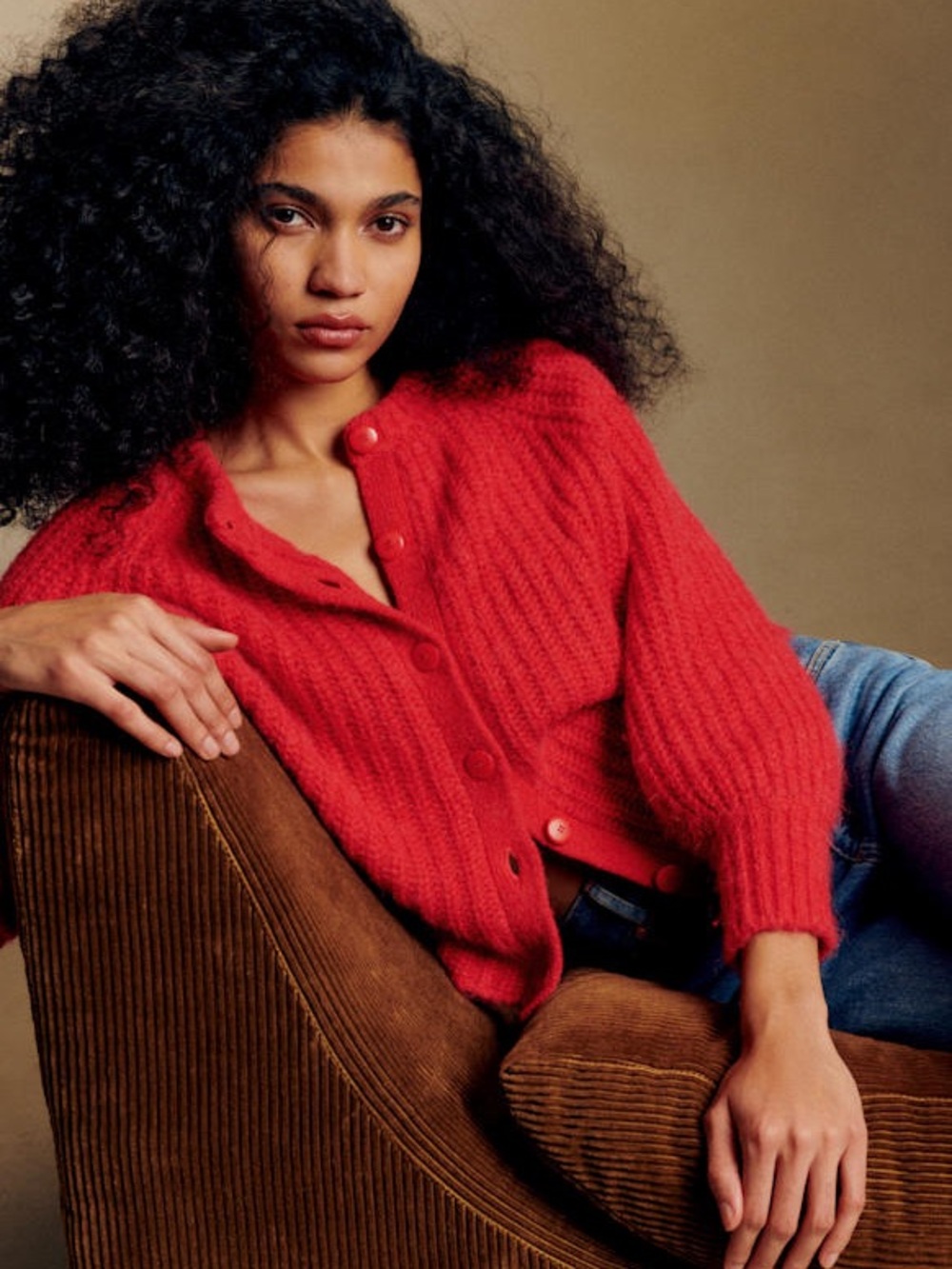Sezane Emile Cardigan Red Knit Sweater Wool Alpaca